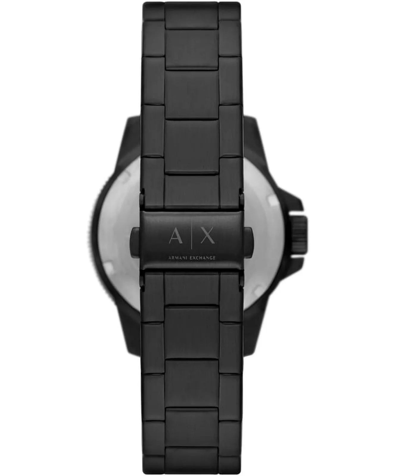 Armani Exchange Leonardo AX1858 case back showing black stainless steel with AX logo