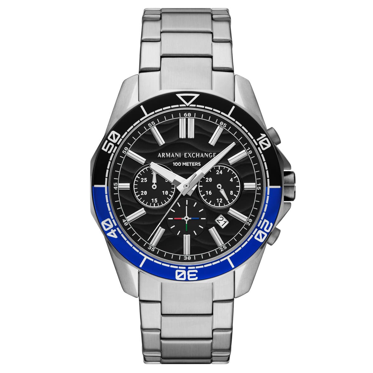 Armani Exchange Spencer Black/Blue Dial Silver Watch - AX7166