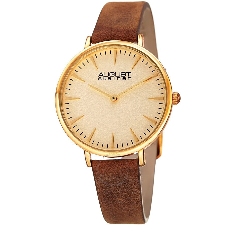 August Steiner Quartz White Dial Ladies Watch AS8187YGBR - The Watches Men & Co
