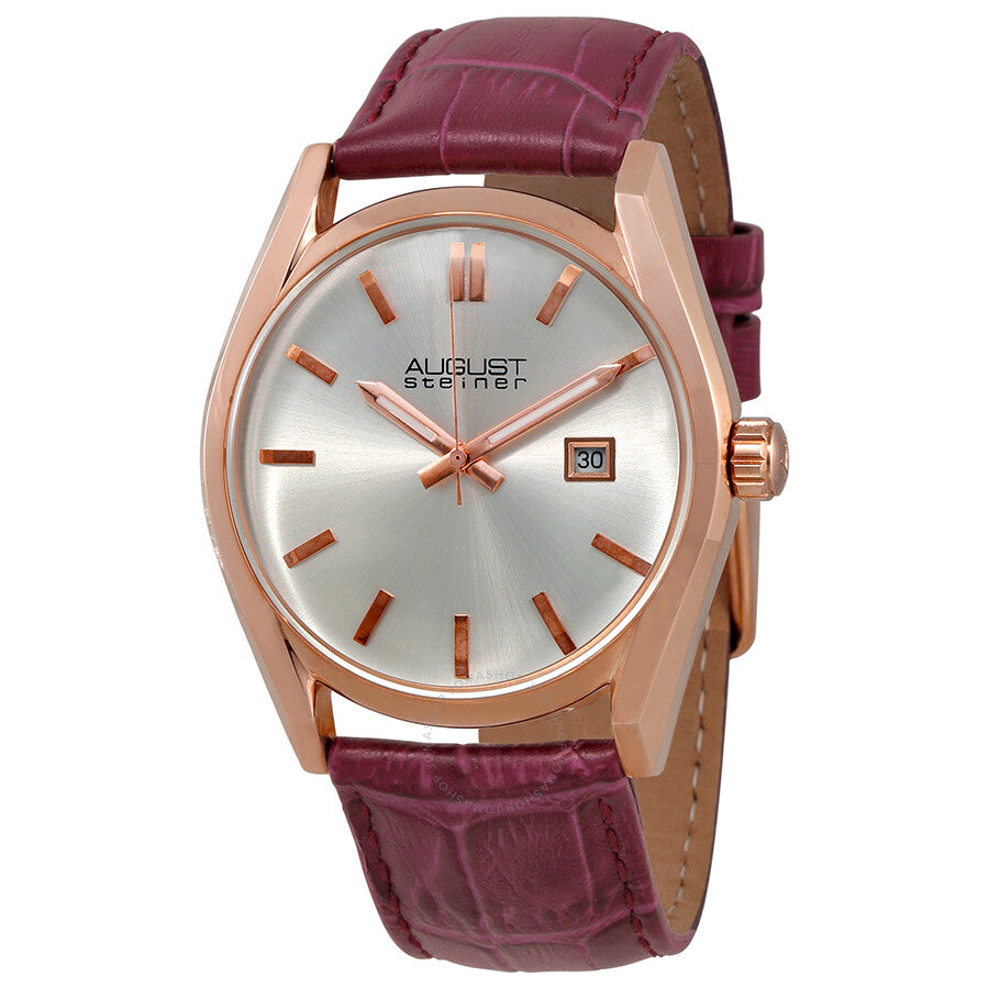 August Steiner Silver Dial Purple Leather Ladies Watch AS8221PU - The Watches Men & Co