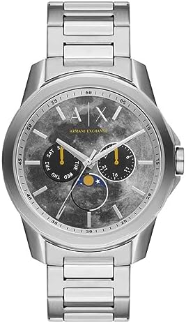 Armani Exchange AX1736 silver moonphase watch with dark grey dial and chronograph subdials