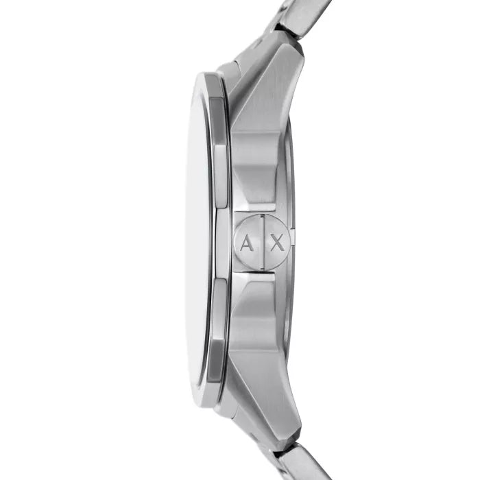 Side profile of AX1736 silver watch with AX logo visible on case