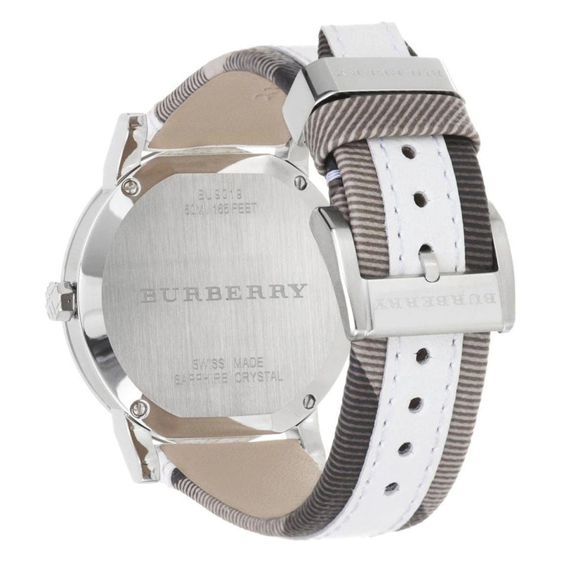 Burberry White Sunray Dial Trench Check correa de cuero blanco reloj unisex BU9019