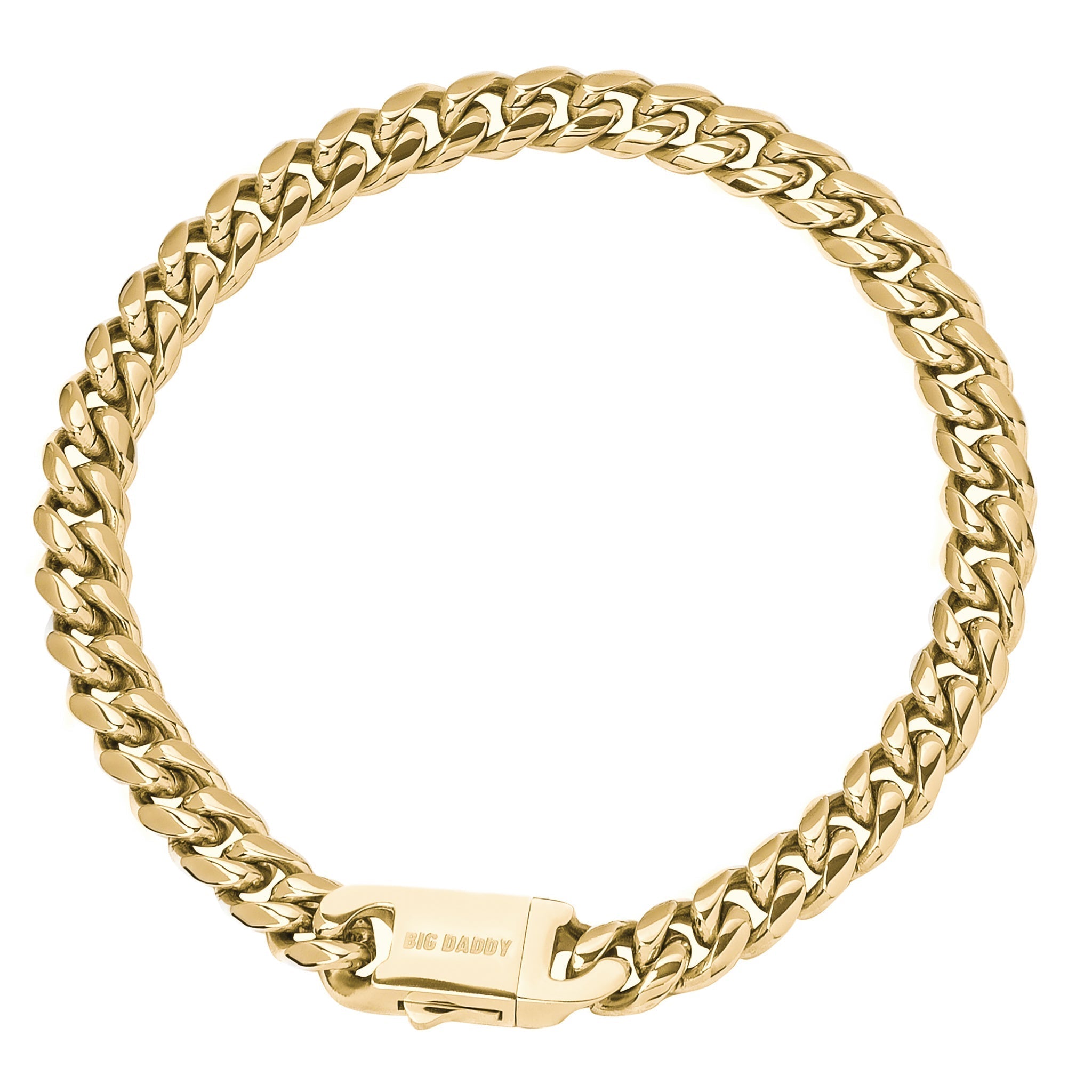 Big Daddy 10MM Cuban link bracelet in 18K gold with clasp detail