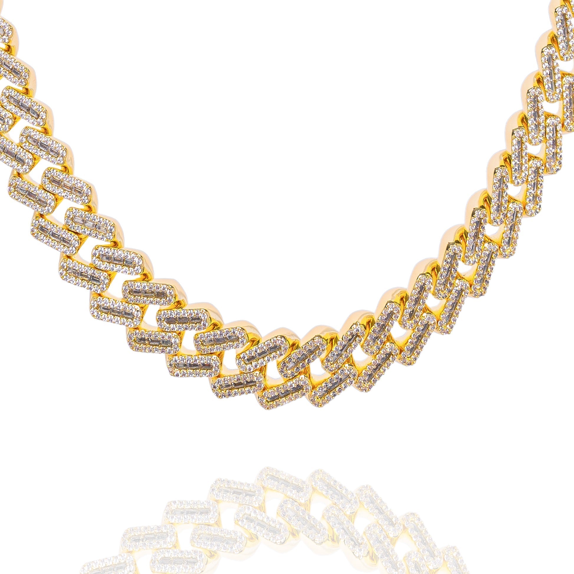 Big Daddy 12MM Baguette Iced Out Rhombus Cuban Gold Chain - Chain