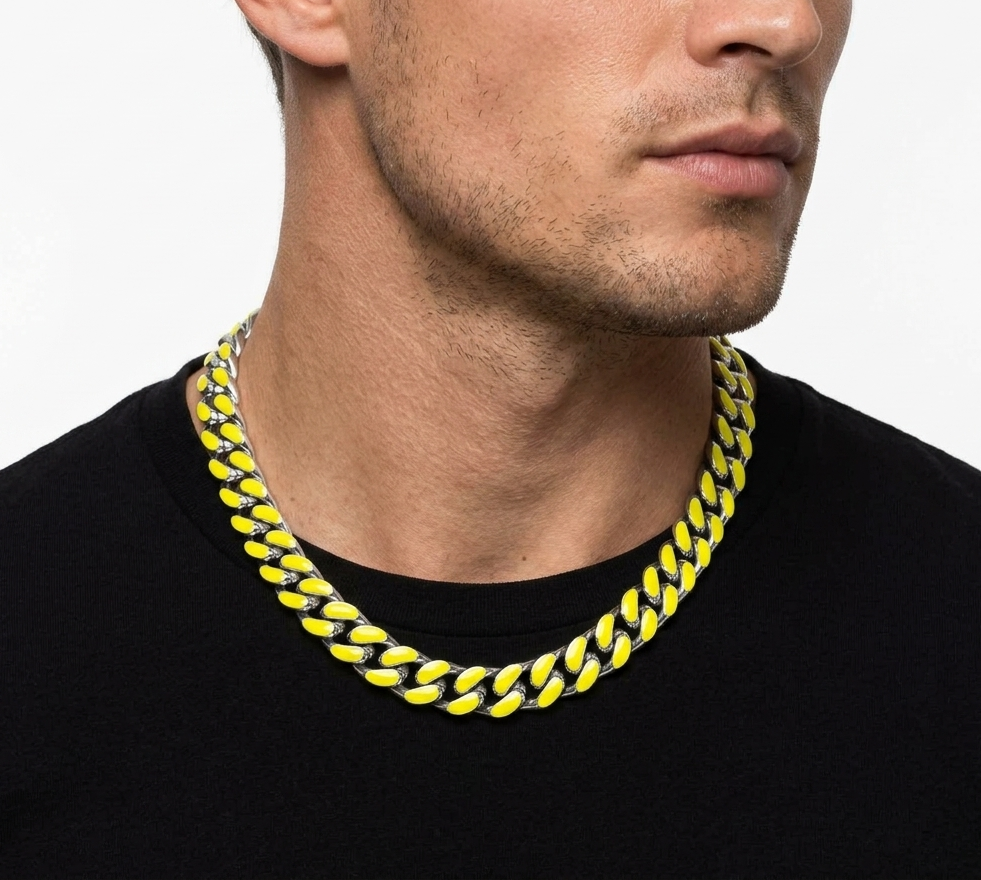 Big Daddy 13MM Enamel Yellow Steel Cuban Chain