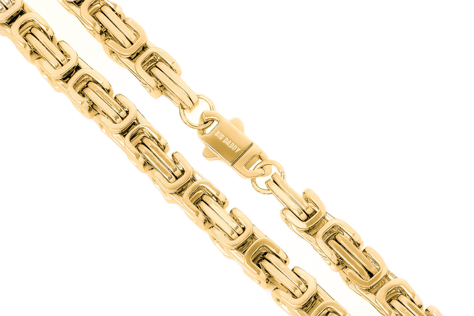 Big Daddy 8MM Byzantine Link 18K gold chain detail with clasp closure