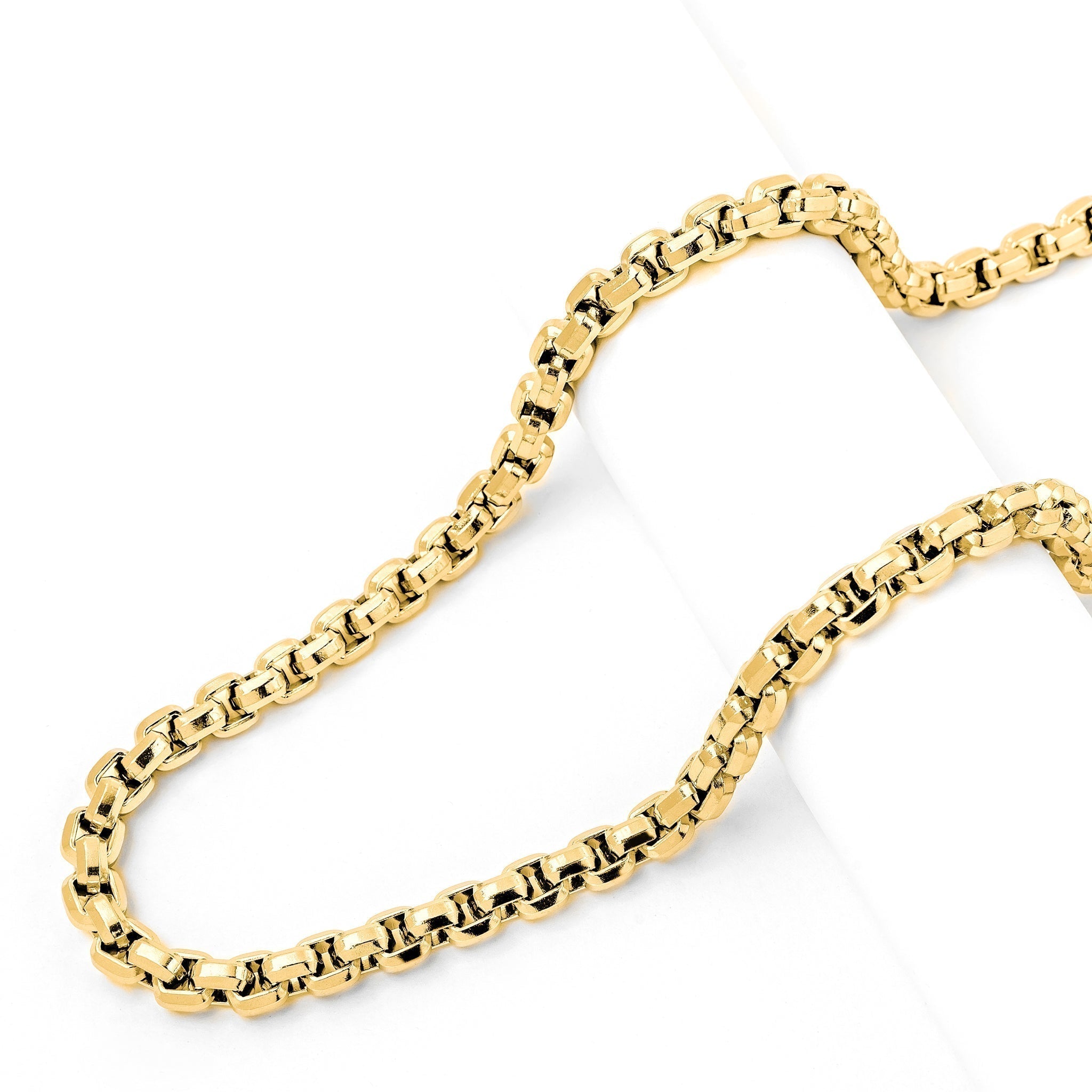 8MM gold franco box chain shown from angled perspective highlighting link pattern
