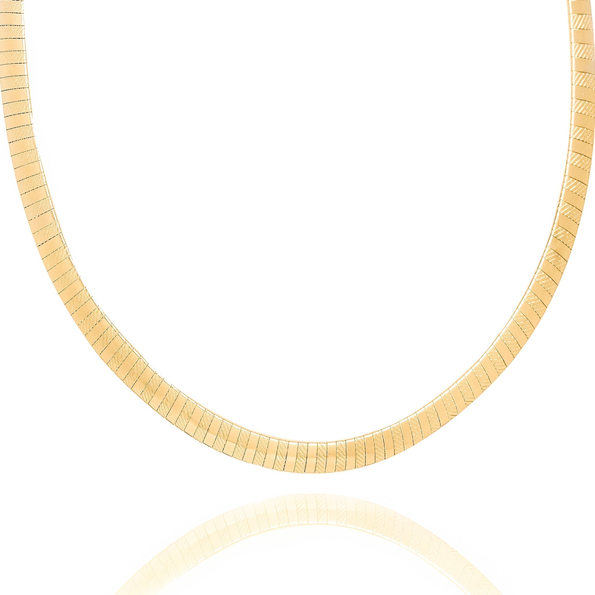 8MM gold omega chain necklace displayed flat
