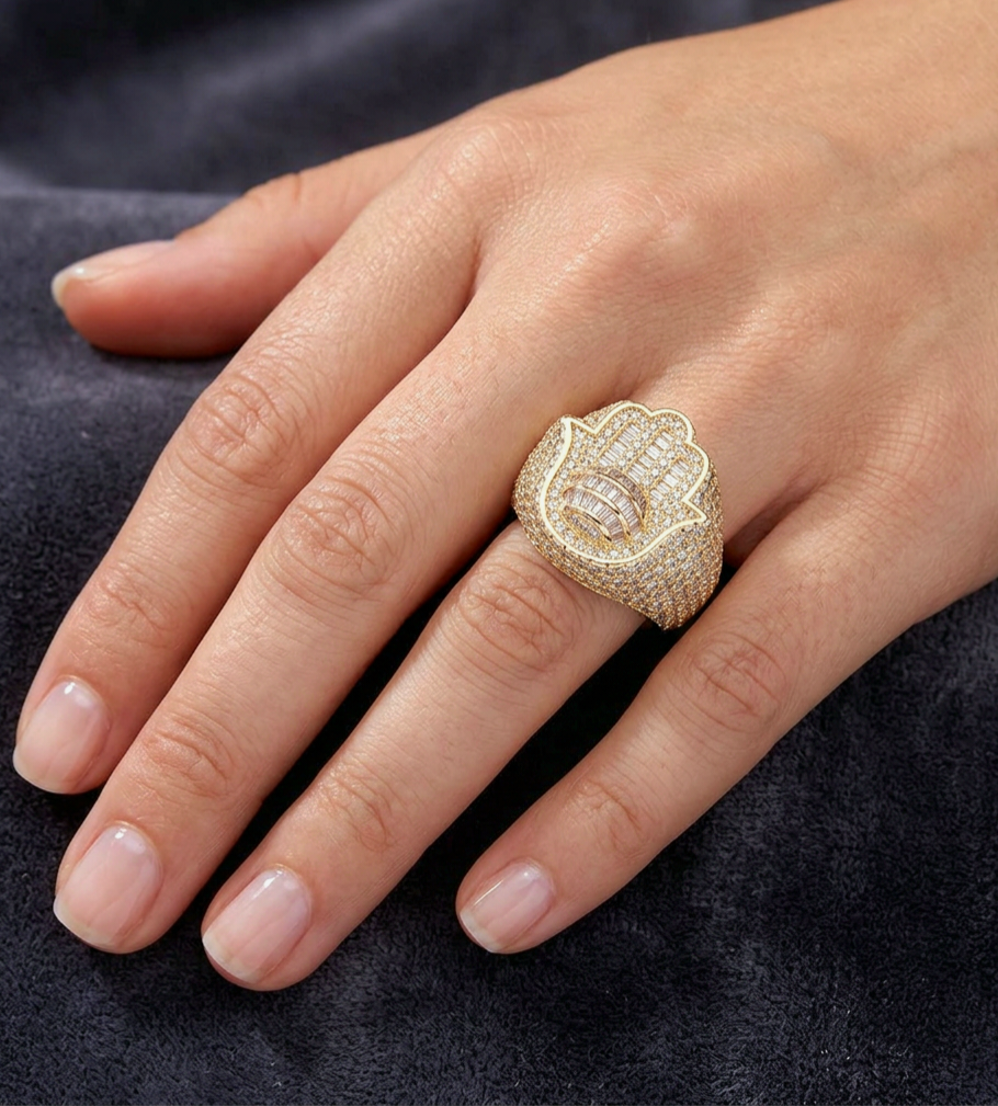 Big Daddy "Hamsa Hand" Baguette Iced Out Ring