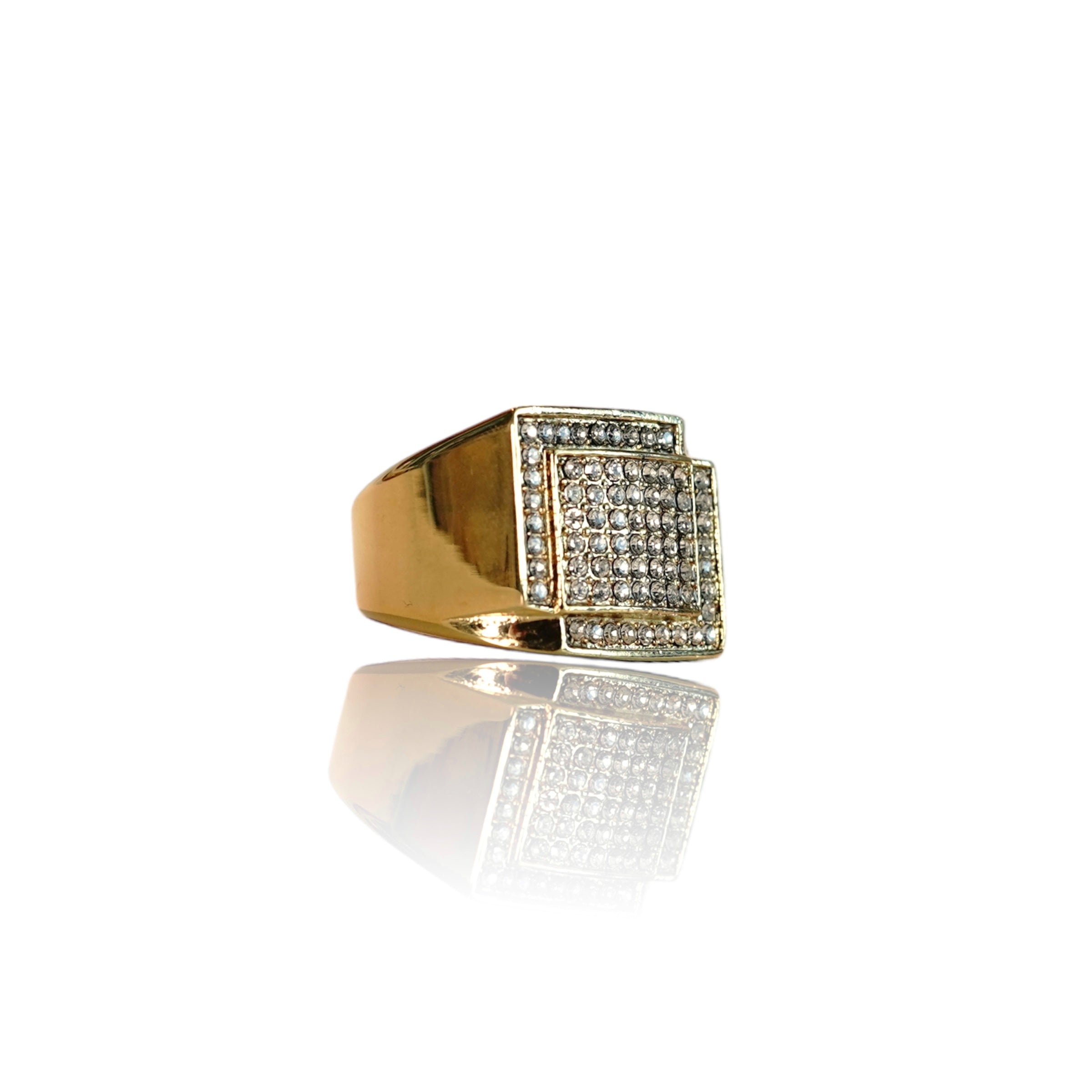 Big Daddy Iced Out Square Bling Gold Ring - Ring