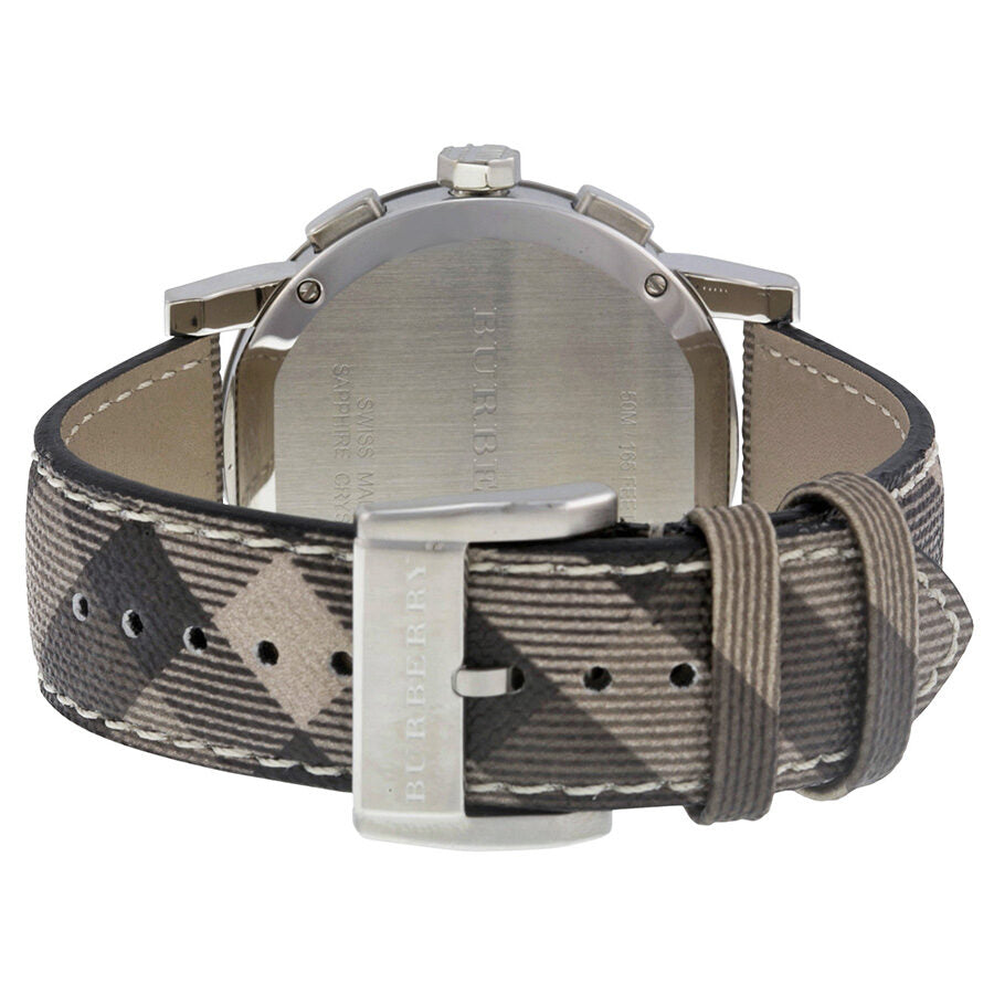 Burberry BU9361 watch caseback with check pattern fabric strap and buckle