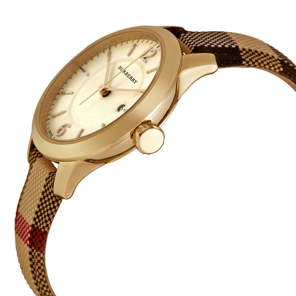 Burberry Stamped Dial Honey Check Fabric-Coated Leather Ladies Watch BU10104