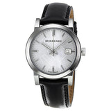 Burberry Silver Dial Black Leather Ladies Watch BU9106