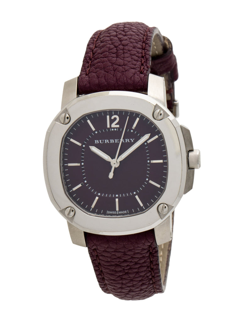 Burberry The Britain Maroon Sunray Dial Maroon Leather Strap BBY1714