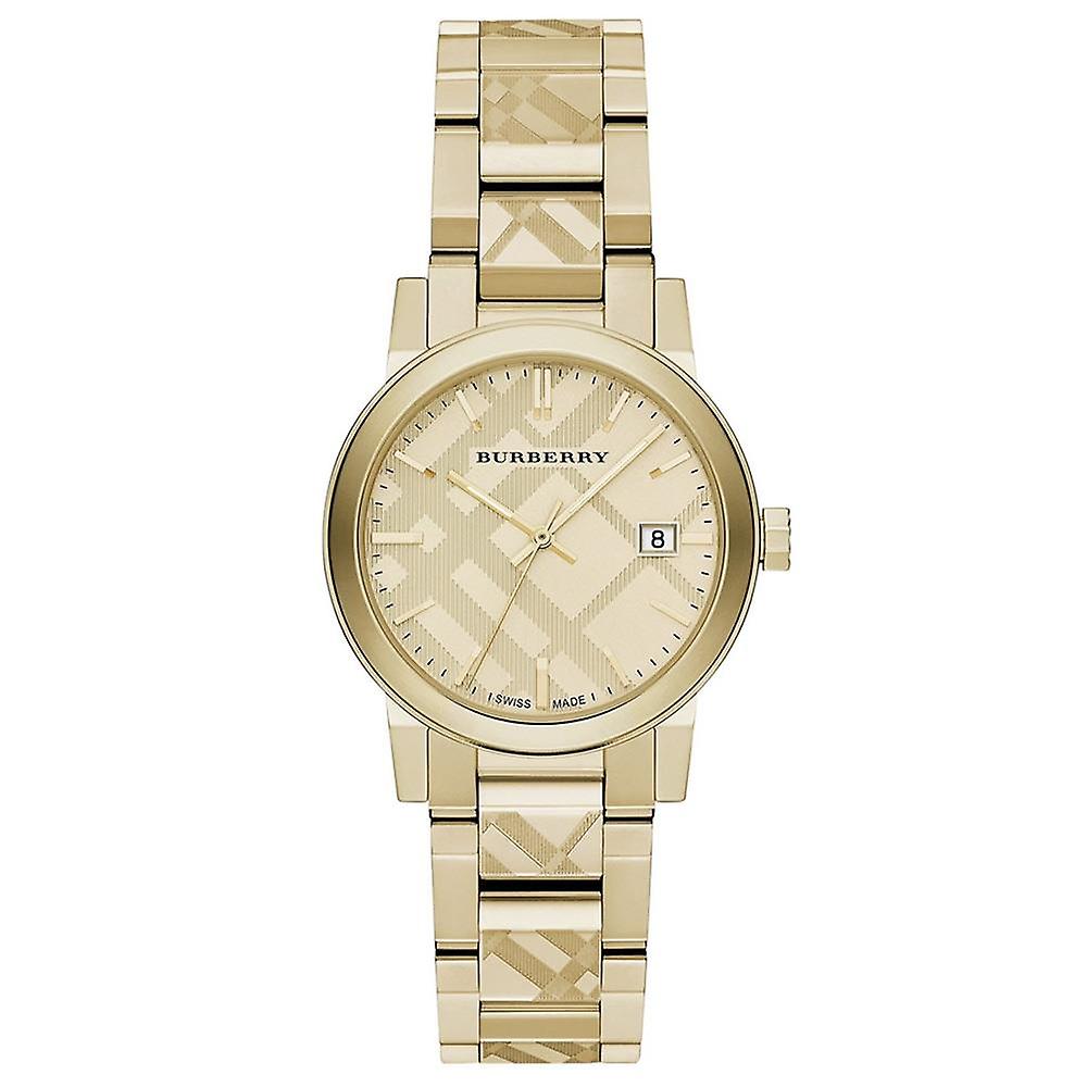 Burberry The City Engraved Checked Gold Tone Men's Watch BU9038