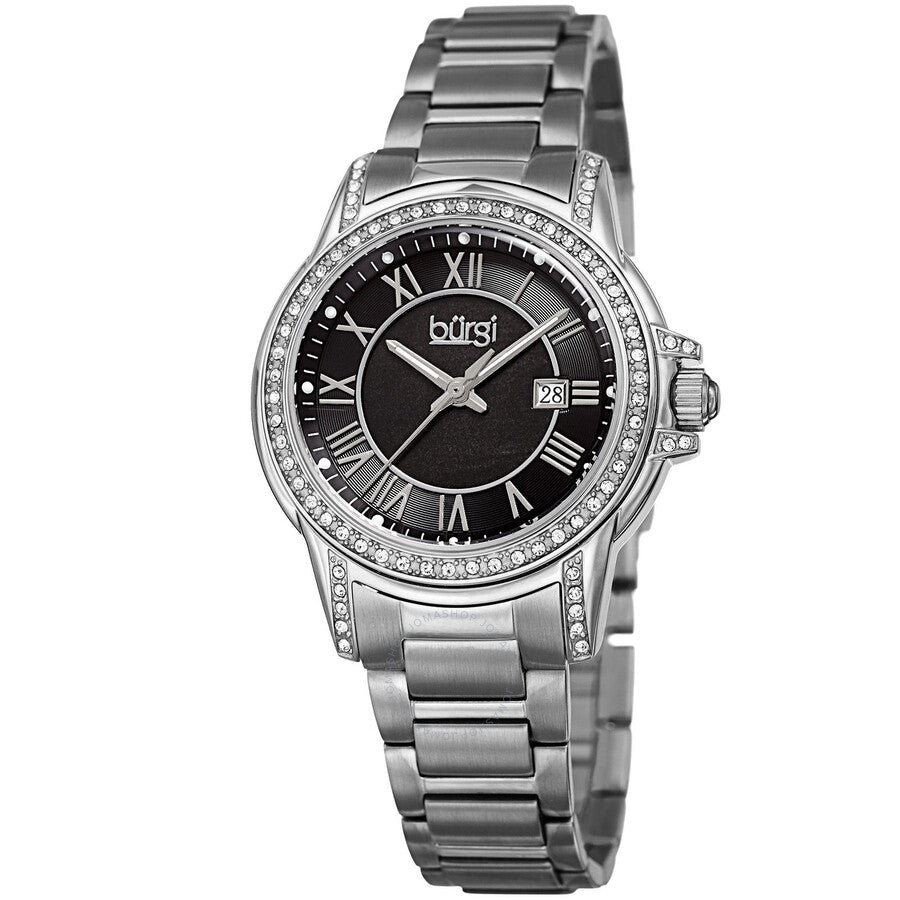 Burgi Black Dial Ladies Quartz Watch BUR168SSB - The Watches Men & Co