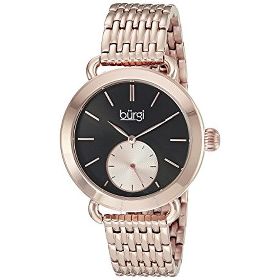 Burgi Black Dial Ladies Rose Gold Tone Watch BUR153RG - The Watches Men & Co