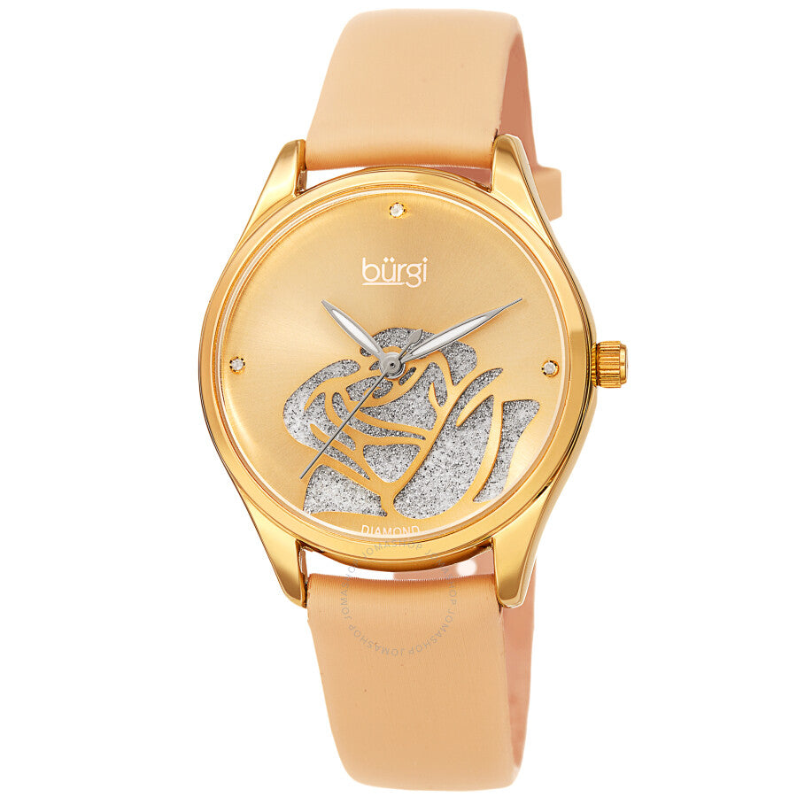 Burgi Diamond Accented Flower Quartz Ladies Watch BUR189YG - The Watches Men & Co