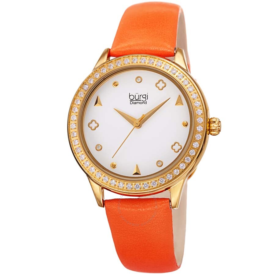 Burgi Diamond White Dial Ladies Watch BUR221OR - The Watches Men & Co