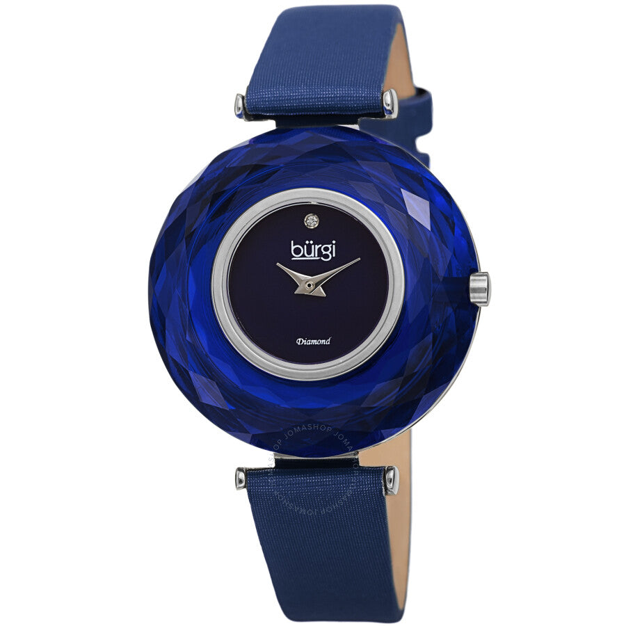 Burgi Faceted Crystal Bezel Diamond Blue Dial Ladies Watch BUR252BU - The Watches Men & Co