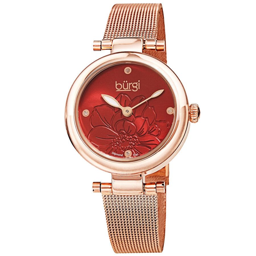 Burgi Flower Marker Quartz Diamond Red Dial Ladies Watch BUR260RGR - The Watches Men & Co