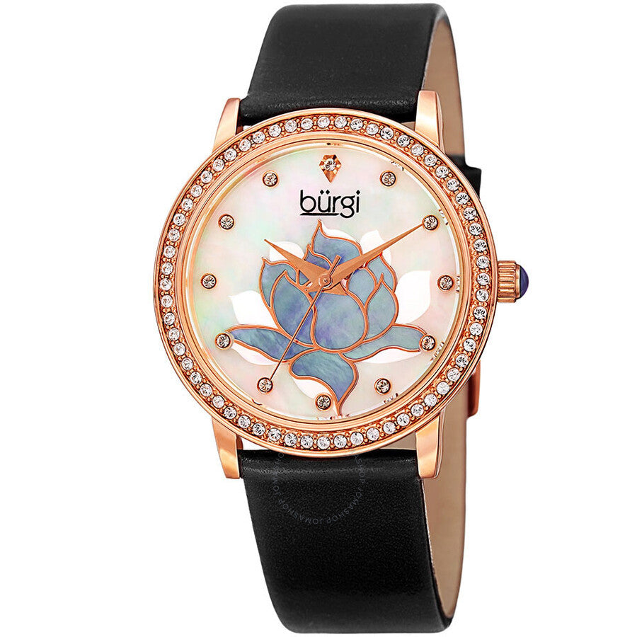 Burgi Mother 0f Pearl Dial Black Leather Ladies Watch BUR159BKR - The Watches Men & Co