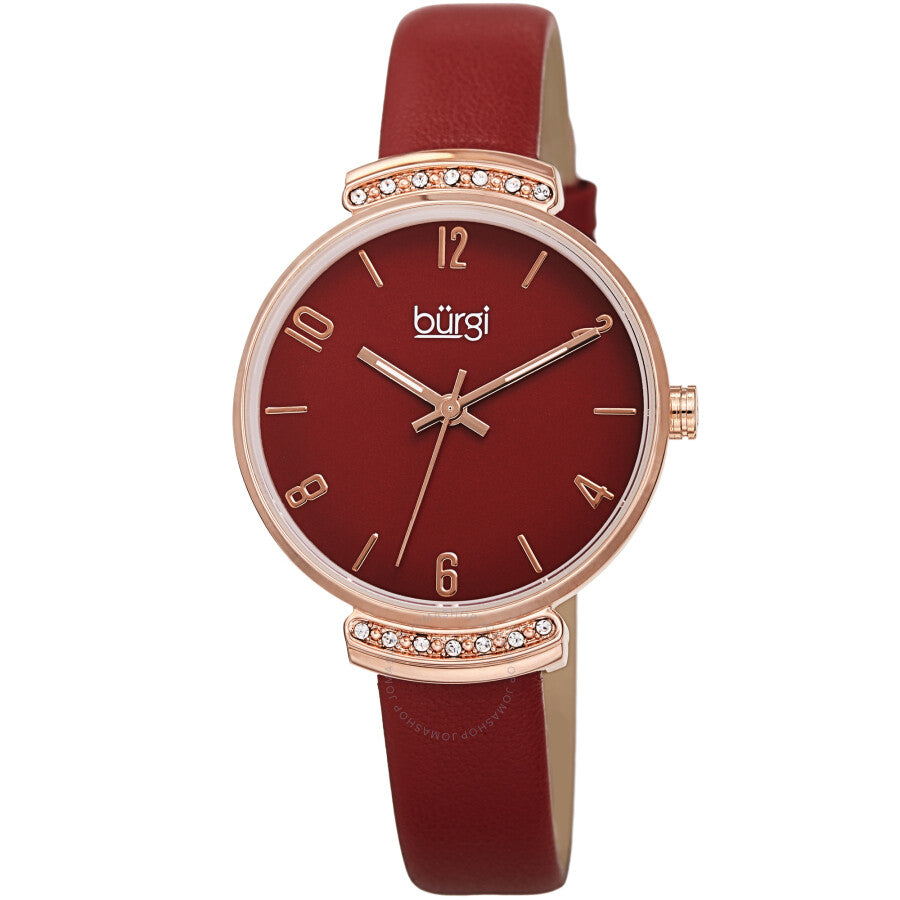 Burgi Quartz Red Dial Red Leather Ladies Watch BUR254RD - The Watches Men & Co