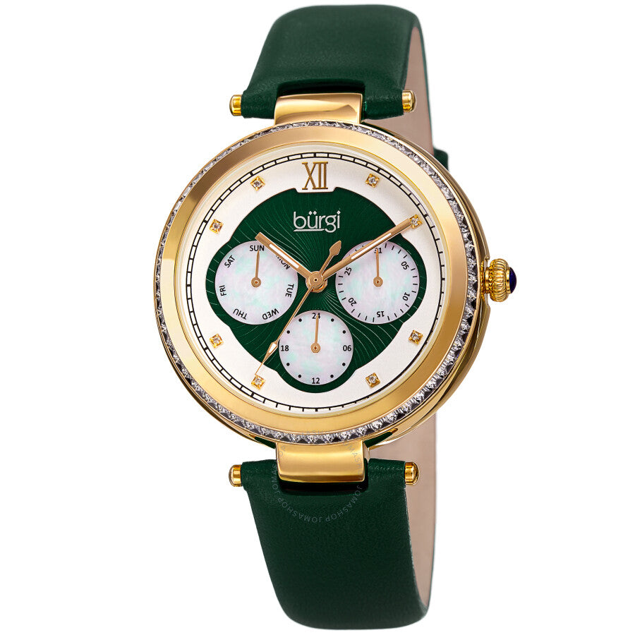 Burgi Quartz White Dial Green Leather Ladies Watch BUR182GN - The Watches Men & Co