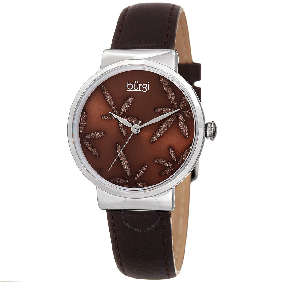 Burgi Sparkling Flower Quartz Brown Dial Ladies Watch BUR191BR - The Watches Men & Co