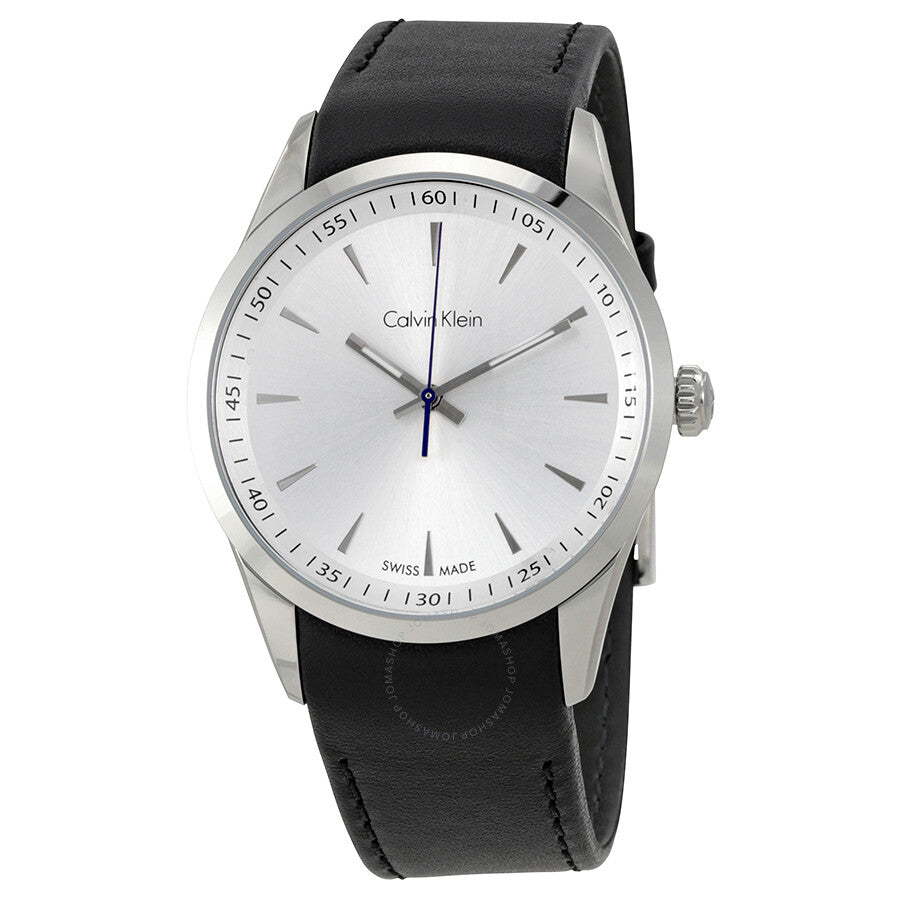 Calvin Klein Bold White Dial Black Leather Men's Watch K5A311C6 - The Watches Men & Co