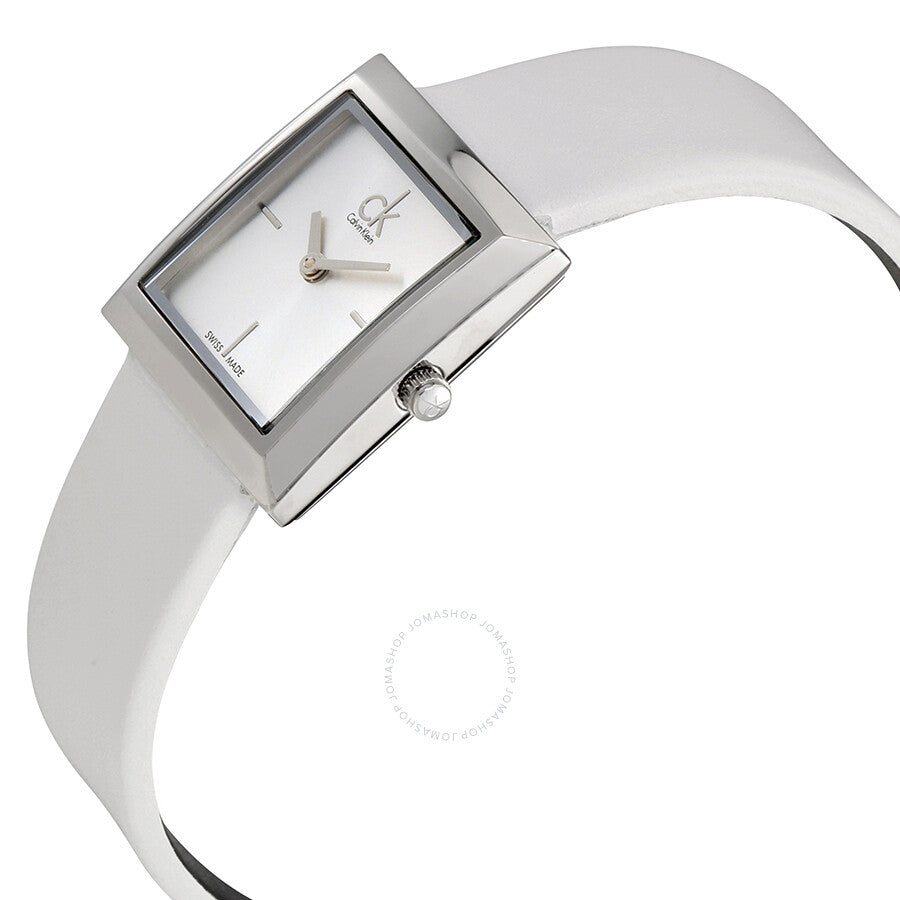 Calvin Klein Mark Silver Dial White Leather Ladies Watch K3R231L6