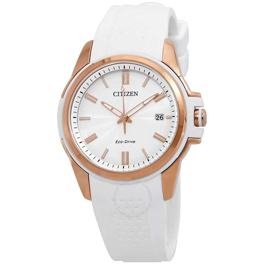Citizen AR Eco-Drive Silver Dial Ladies White Silicone Watch FE6136-01A