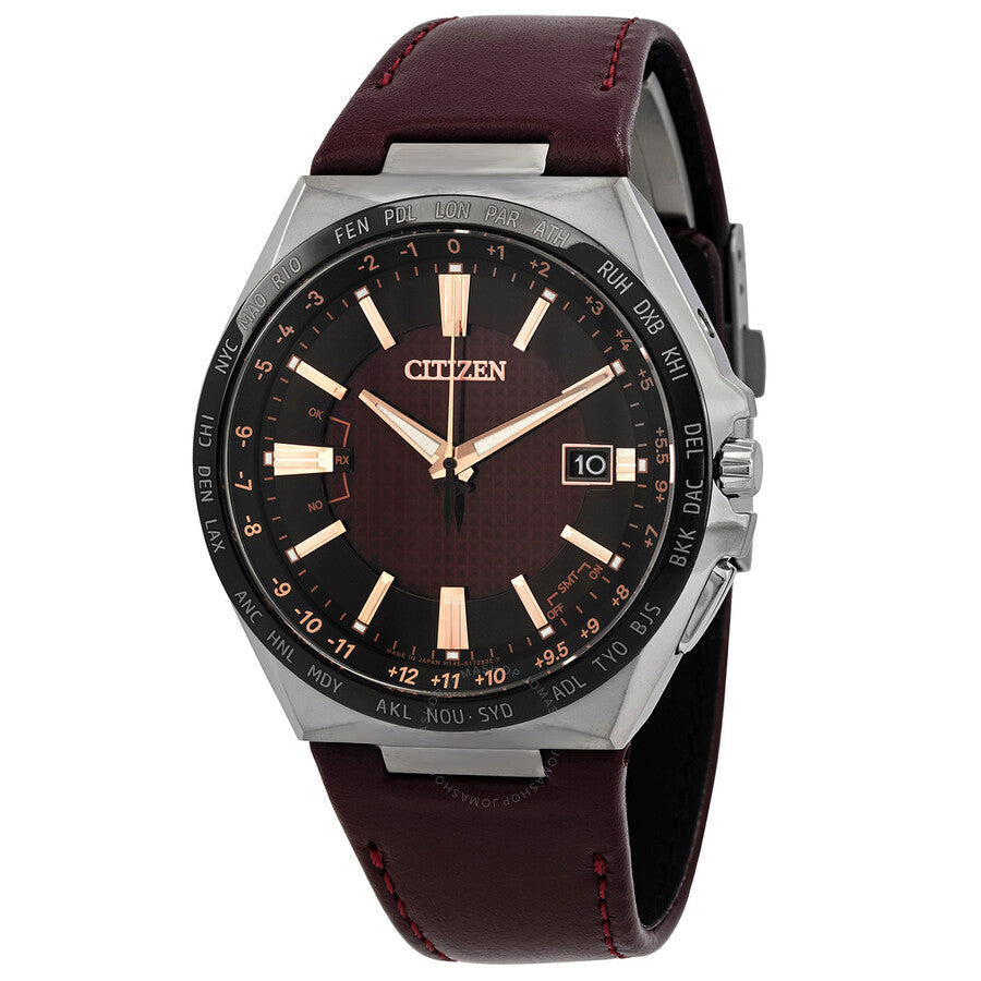Citizen Attesa Perpetual World Time Burgundy Dial Men's Watch CB0216-07W - The Watches Men & Co