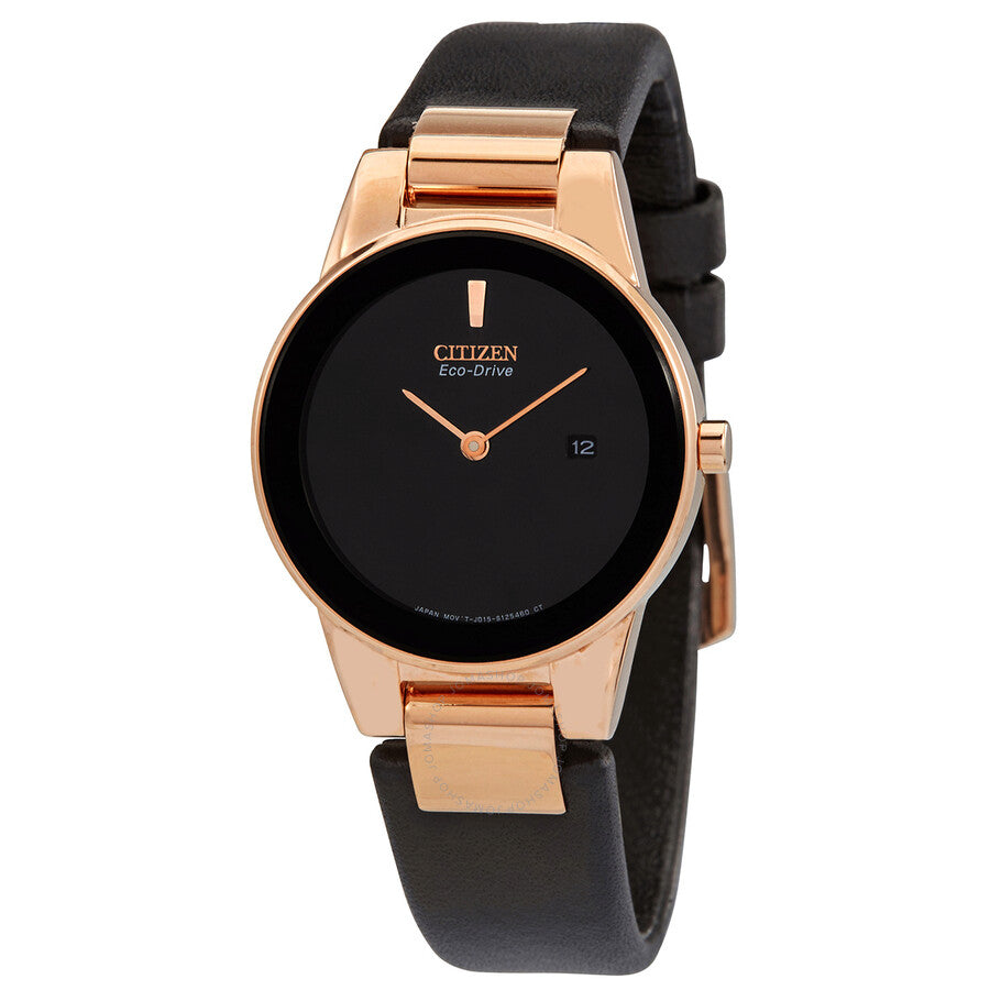 Citizen Axiom Black Dial Black Leather Ladies Watch GA1058-16E - The Watches Men & Co