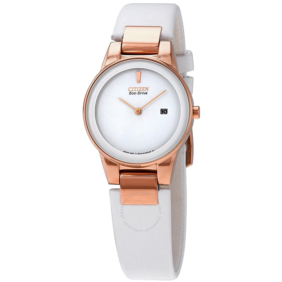 Citizen Axiom White Dial White Leather Ladies Watch GA1053-01A