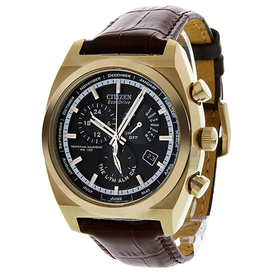 Citizen Calibre 8700 Eco-Drive Black Dial Rose Gold-Tone Steel Brown Leather Strap Men's Watch BL8123-03E - The Watches Men & Co