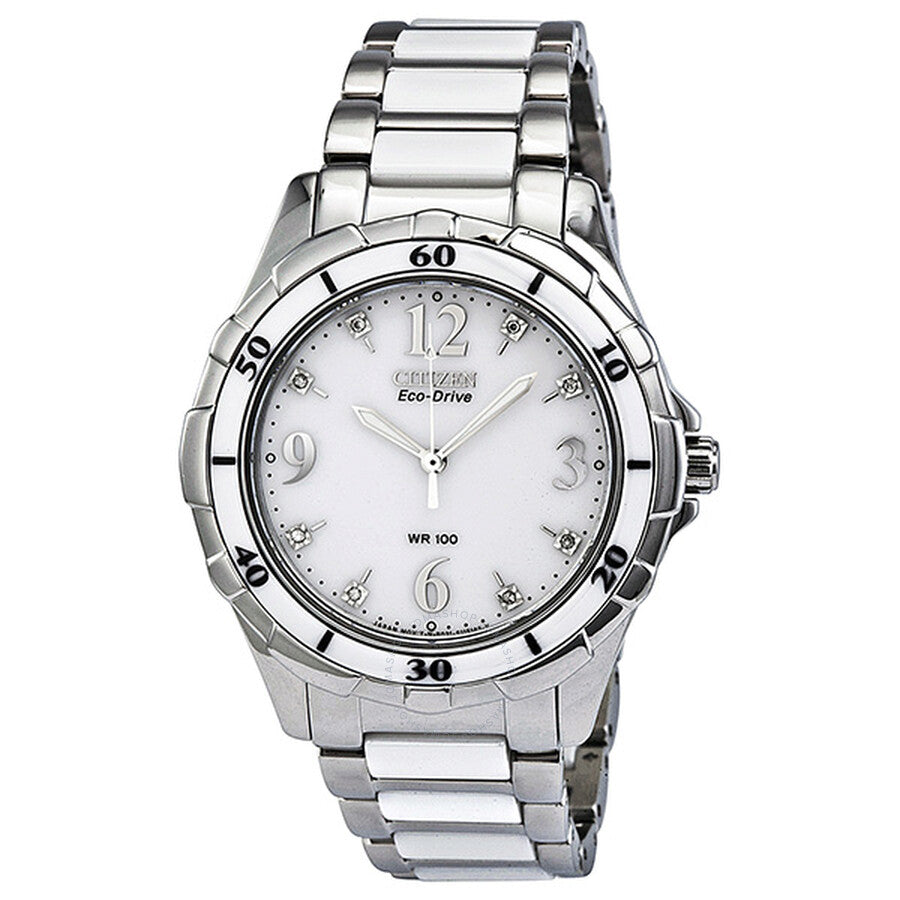 Citizen Ceramic Eco-Drive Diamond White Dial Ladies Watch EM0030-59A