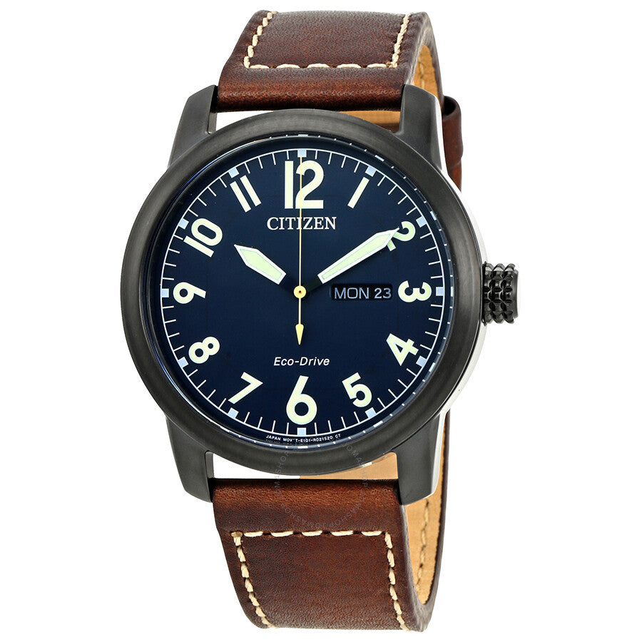 Citizen Chandler Eco-Drive Reloj de hombre de cuero marrón con esfera azul oscuro BM8478-01L