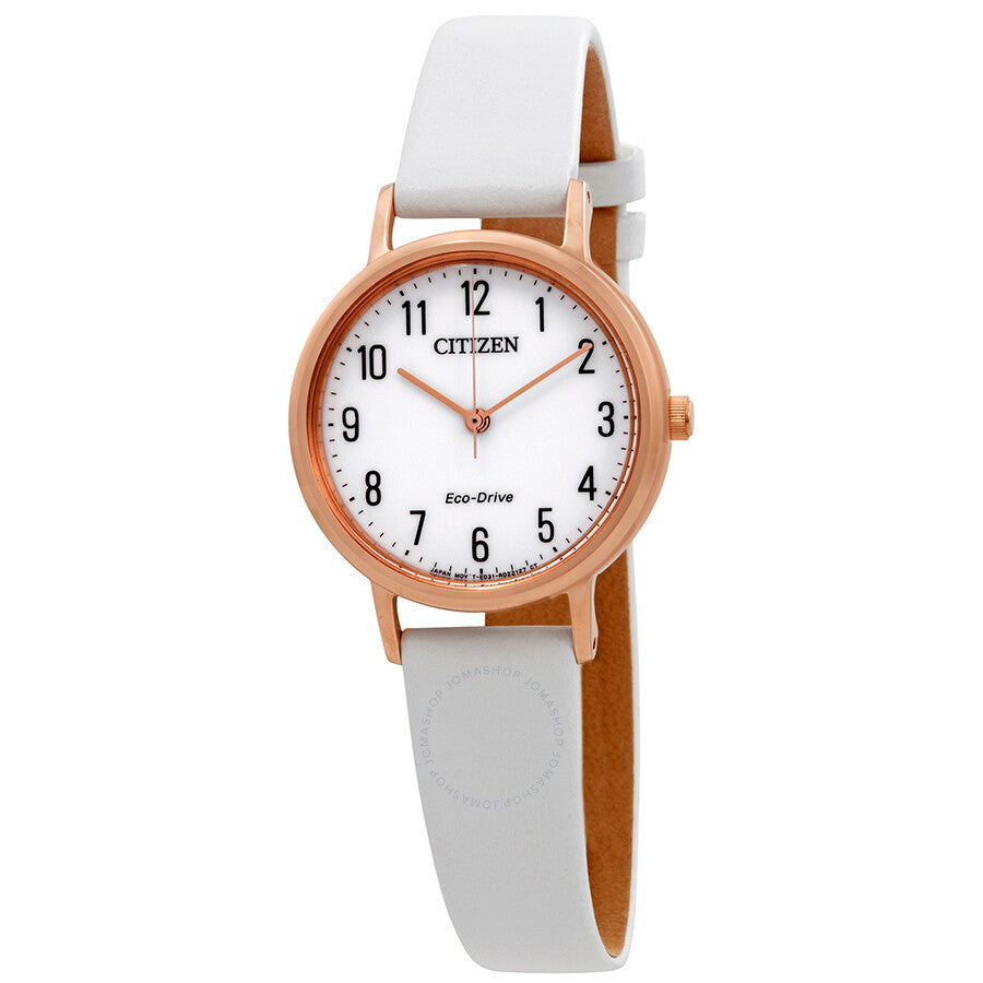 Citizen Chandler White Dial White Leather Ladies Watch EM0573-02A - The Watches Men & Co