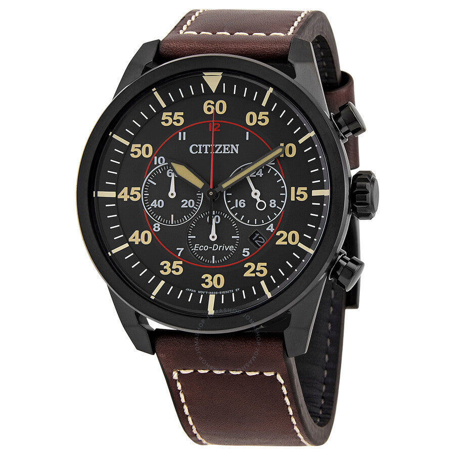Citizen Chronograph Black Dial Brown Leather Men's Watch CA4218-14E - The Watches Men & Co