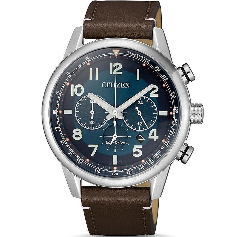 Citizen Chronograph Blue Dial Brown Leather Men's Watch CA4420-13L - The Watches Men & Co