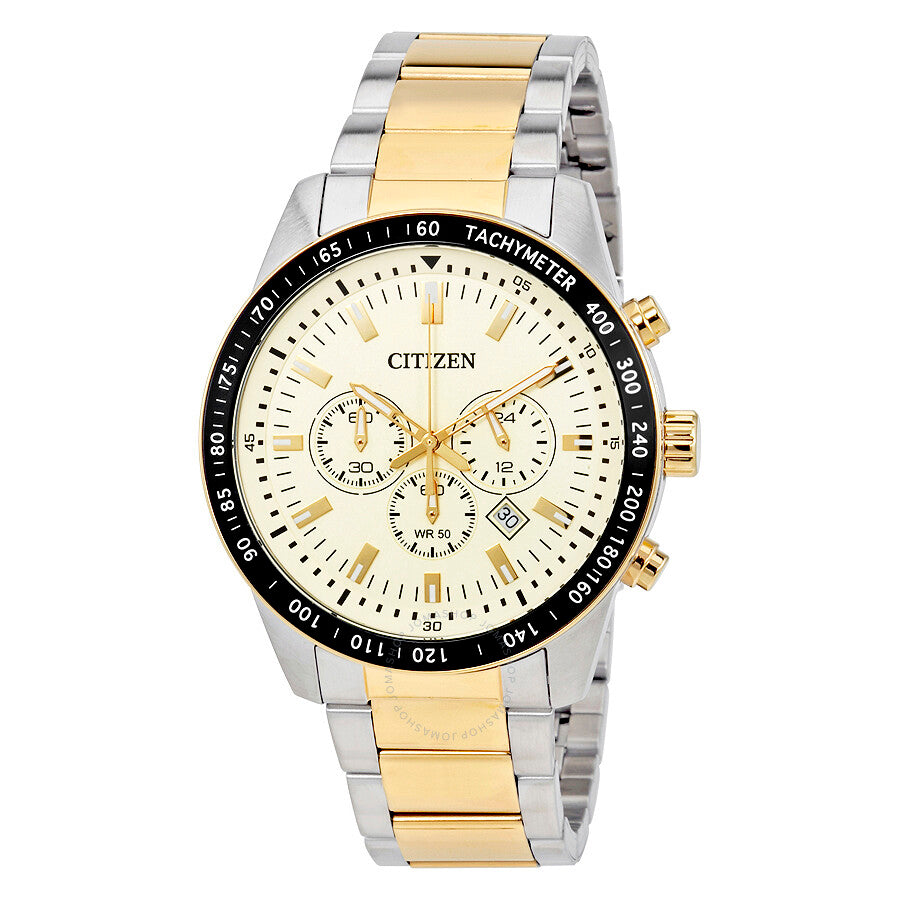 Citizen Cream Dial Men's Two Tone Chronograph Watch AN8076-57P