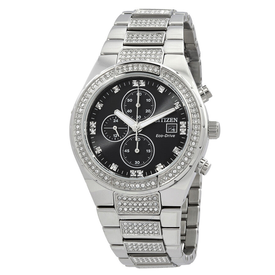 Citizen Crystal Chronograph Eco-Drive Black Dial Men's Watch CA0750-53E - The Watches Men & Co