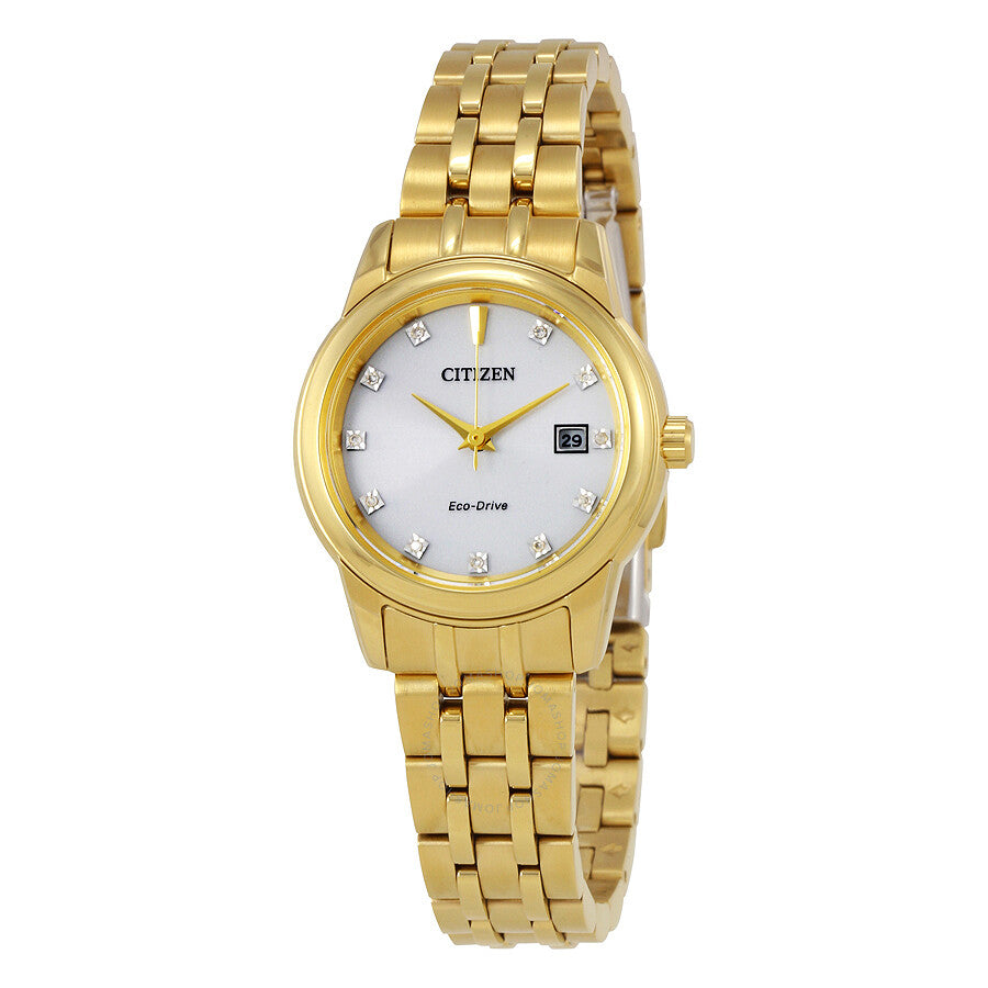 Citizen Diamond Silver Dial Yellow Gold-tone Ladies Watch EW2392-54A - The Watches Men & Co