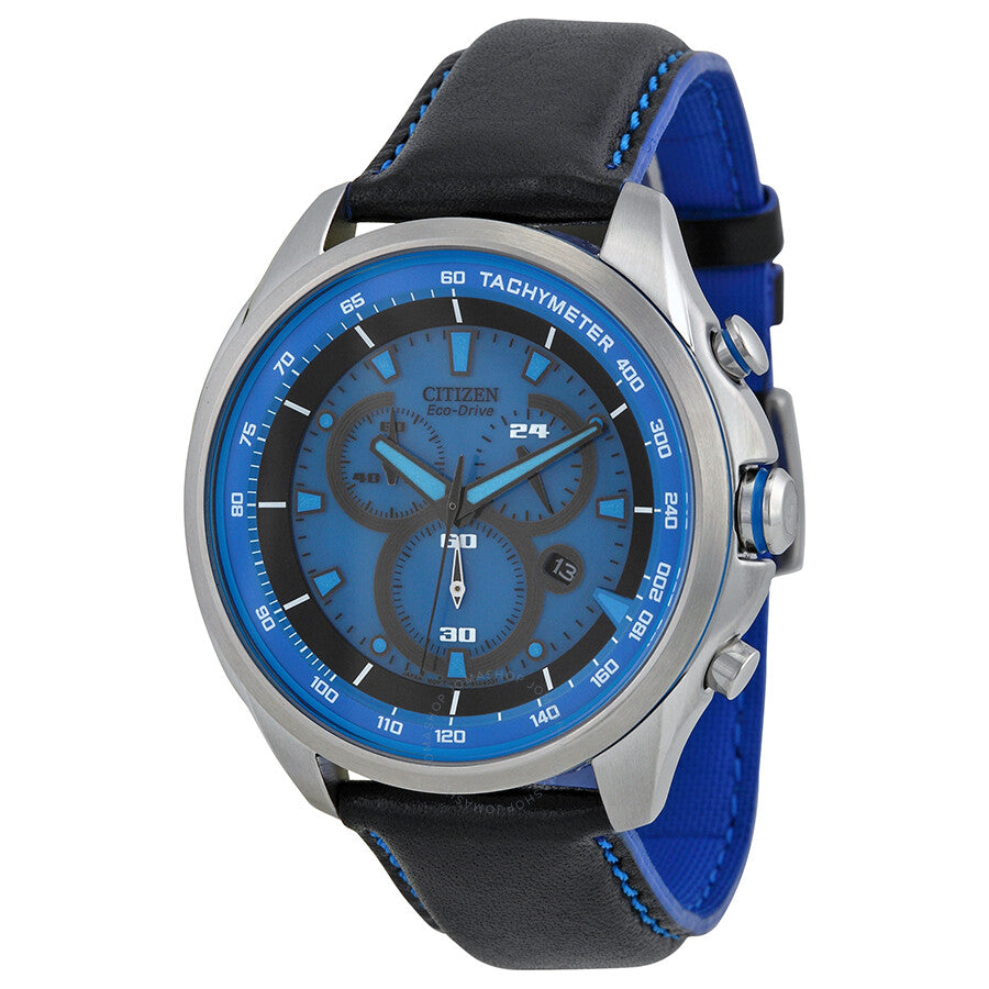 Citizen Drive Blue Dial Chronograph Black Leather Men's Watch AT2180-00L - The Watches Men & Co
