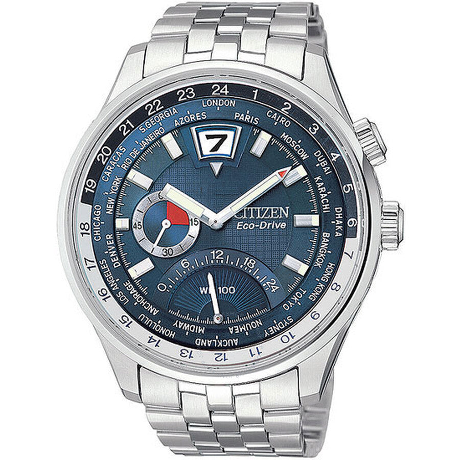 Citizen Eco-Drive 180 Steel Blue World Time Men's Watch BR0011-53L - The Watches Men & Co