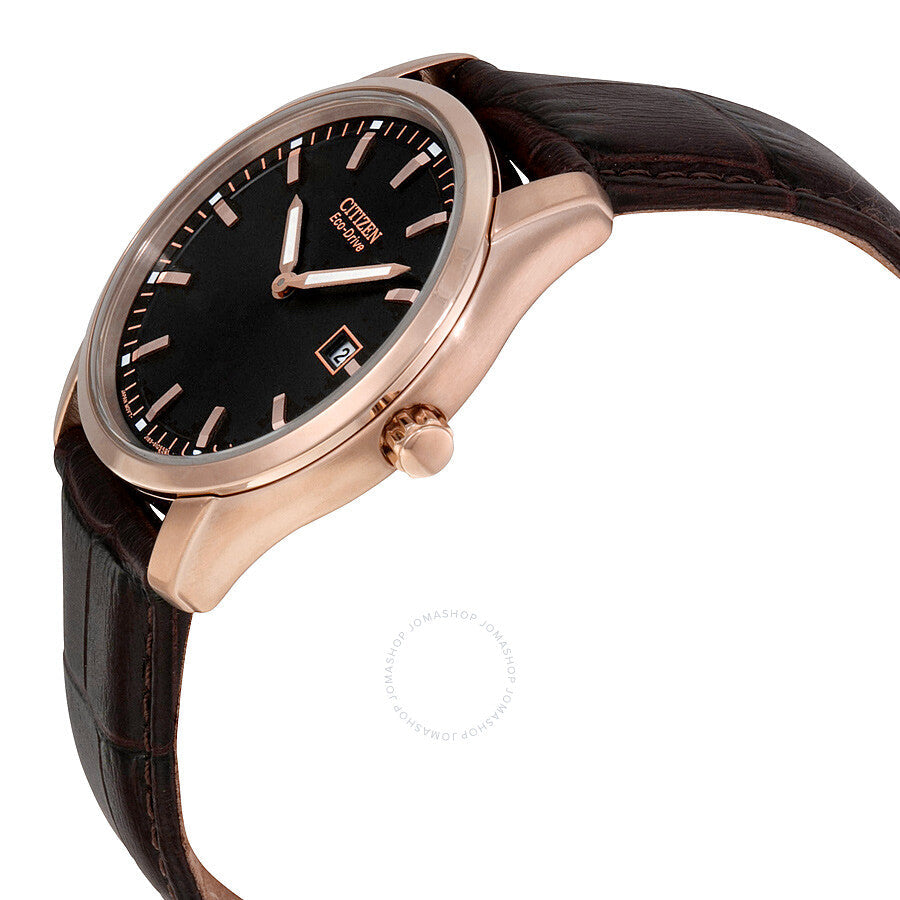 Citizen Eco Drive Reloj de hombre de cuero marrón con esfera negra AU1043-00E