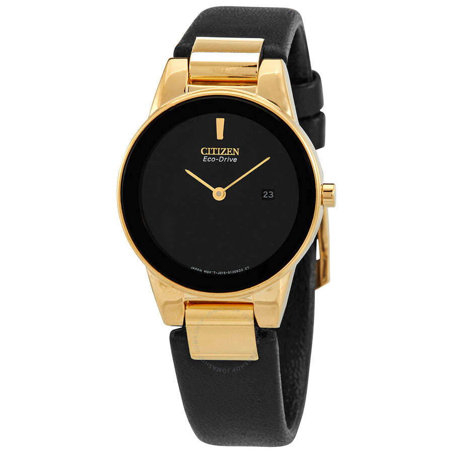 Citizen Eco-Drive Black Dial Black Leather Ladies Watch GA1052-04E - The Watches Men & Co