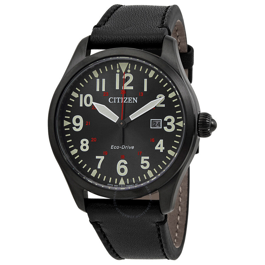 Citizen Eco-Drive Black Dial Black Leather Men's Watch BM6835-15E - The Watches Men & Co